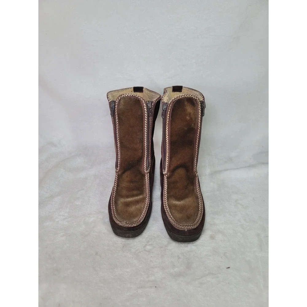 Vtg 70s Ski-Lounger Brown Suede Faux Fur Apres Ski Boots Italian Size 8 Cabin